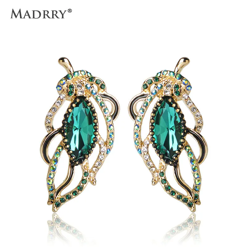 

Madrry Beautiful Flowers Drop Earrings For Women Gold Color Alloy Green Crystal Brincos Ear Piercing Fashion Orecchini Donna