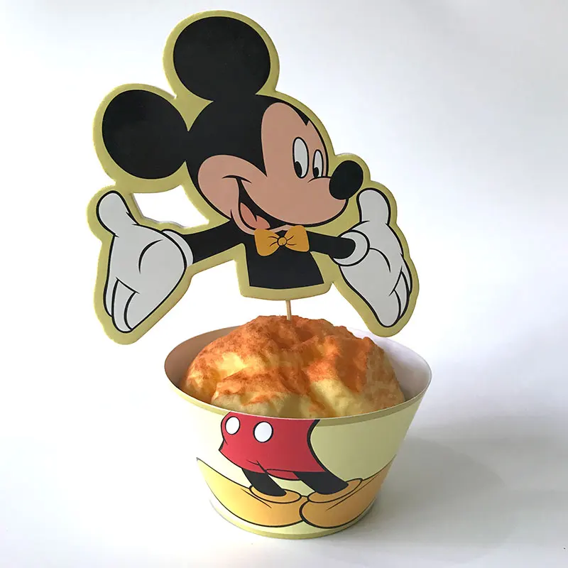 Mickey 24 шт. Микки бумажные обертки для кексов Минни Маус вечерние принадлежности для детского дня рождения украшения 12 шт. обертка+ 12 шт. Топпер - Цвет: Mickey