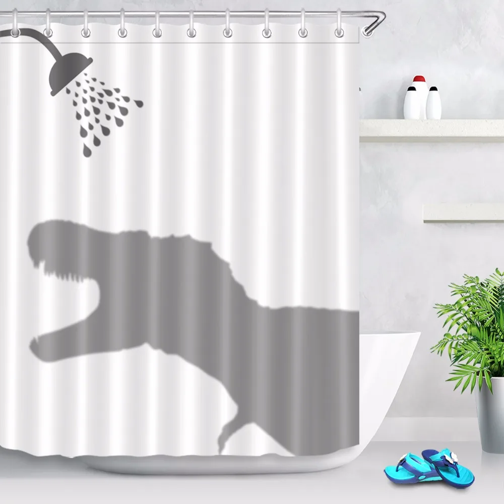 

LB Animal Shadow Shower Curtain Dinosaur Bathroom White Waterproof Washable Mildew Resistant Polyester Fabric for Bathtub Decor