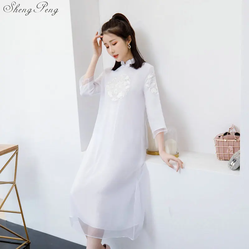 

2019 summer long cheongsam dress modern qipao dress sexy chinese dresses chinese traditional dress vestido oriental qipao V1560