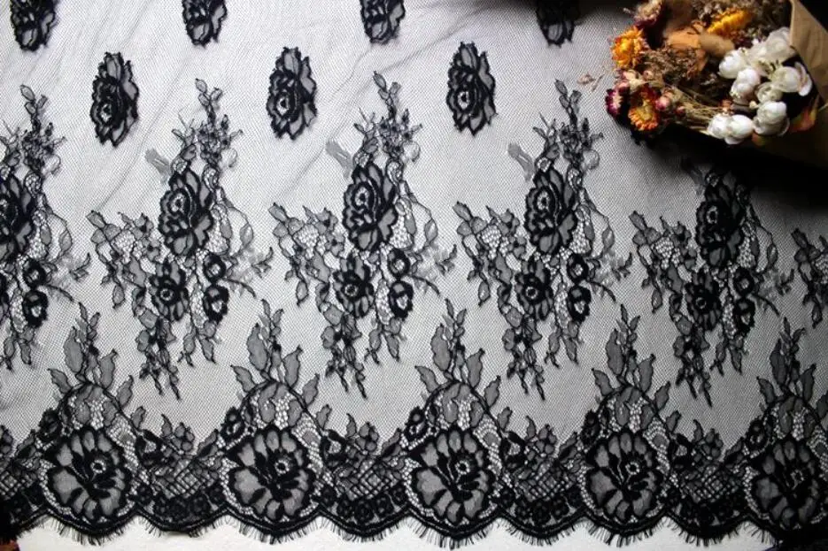 3 meters/lot 150cm wide full rose pattern white / black bride decorative Eyelash wedding dress lace fabric | Дом и сад