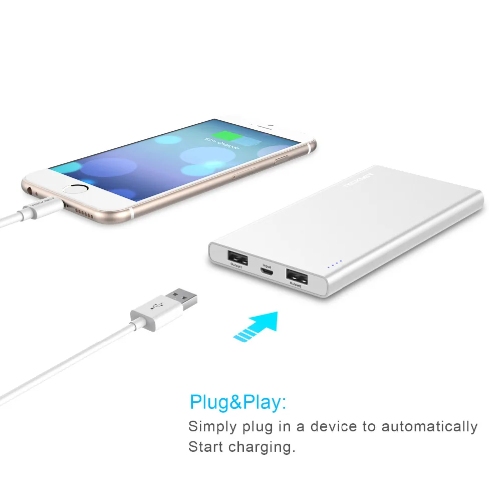 TeckNet power Bank 10000 мАч Dual USB внешний аккумулятор Оригинальное быстрое зарядное