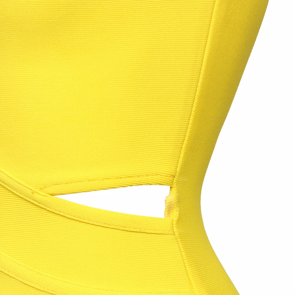 Amily.c Summer New High Quality Sexy Shoulder Mini Yellow Hollow Bandage Dress Club Designer Fashion Party Dress Wholesale