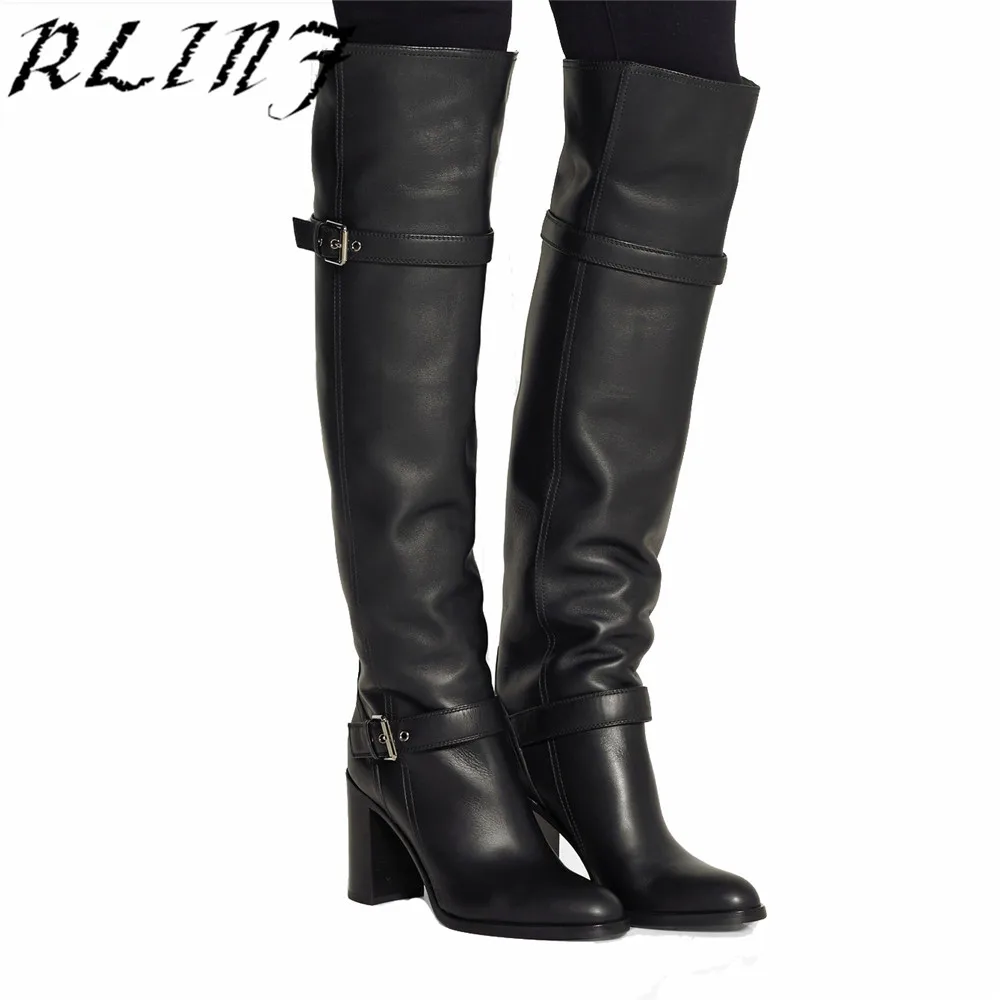 RLINF/женская зимняя обувь Женские сапоги до колена из натуральной кожи Кожаные