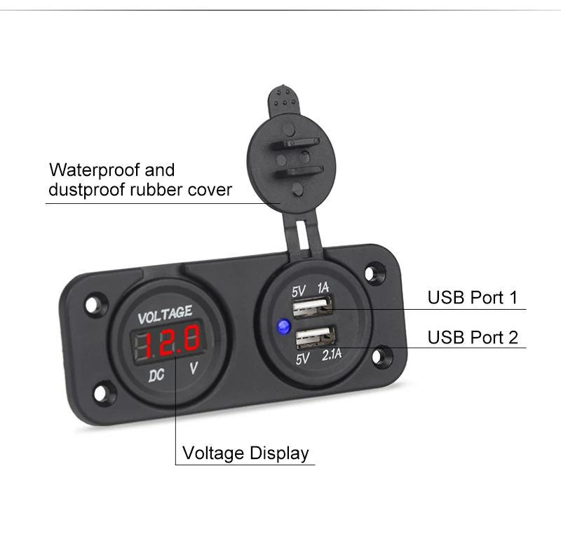 2 в 1 12 в автомобильный двойной USB разъем питания зарядное устройство Лодка Мотоцикл Зарядное устройство адаптер с вольтметр Панель автомобильное напряжение USB двойной разъем
