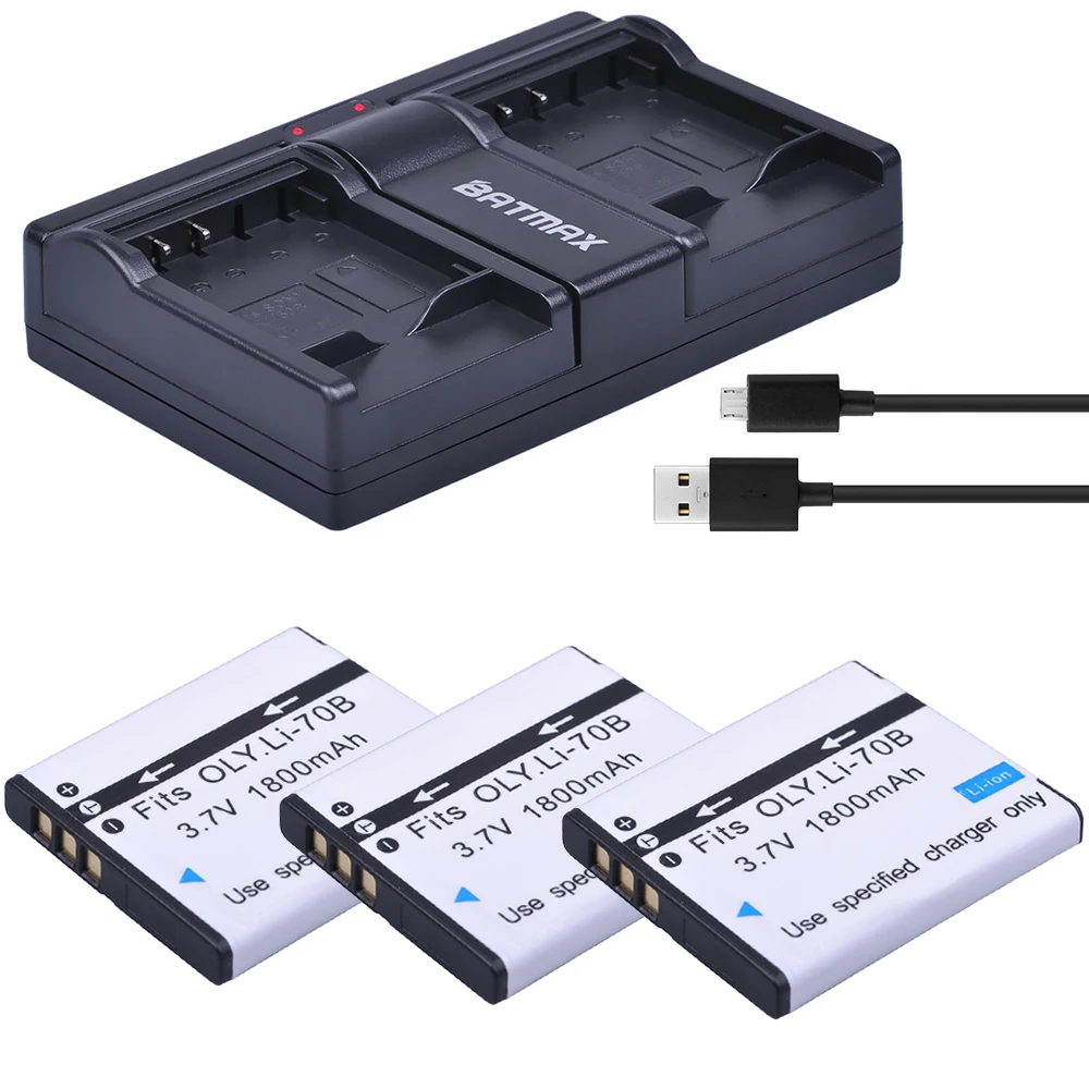 3 шт., 1800 мАч, аккумулятор Φ Li 70B + двойное зарядное устройство USB для Olympus, Li-70B FE4020, FE4040, D705, FE5040, FE-4020