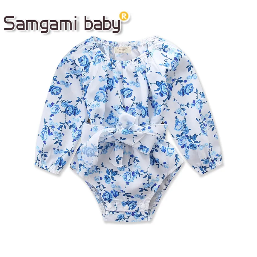SAMGAMI/Одежда для маленьких девочек голубой комбинезон с длинными рукавами и