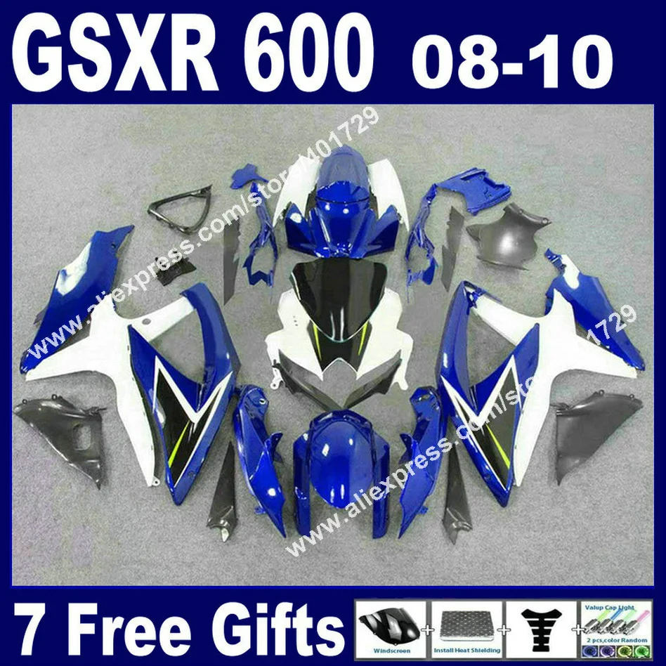 Carenados para SUZUKI GSXR 2008 2009 2010 K8, joyería blanca, gris y negra, azul GSXR600 GSXR750 08 09 10, kit de autobike BM93, novedad, 600