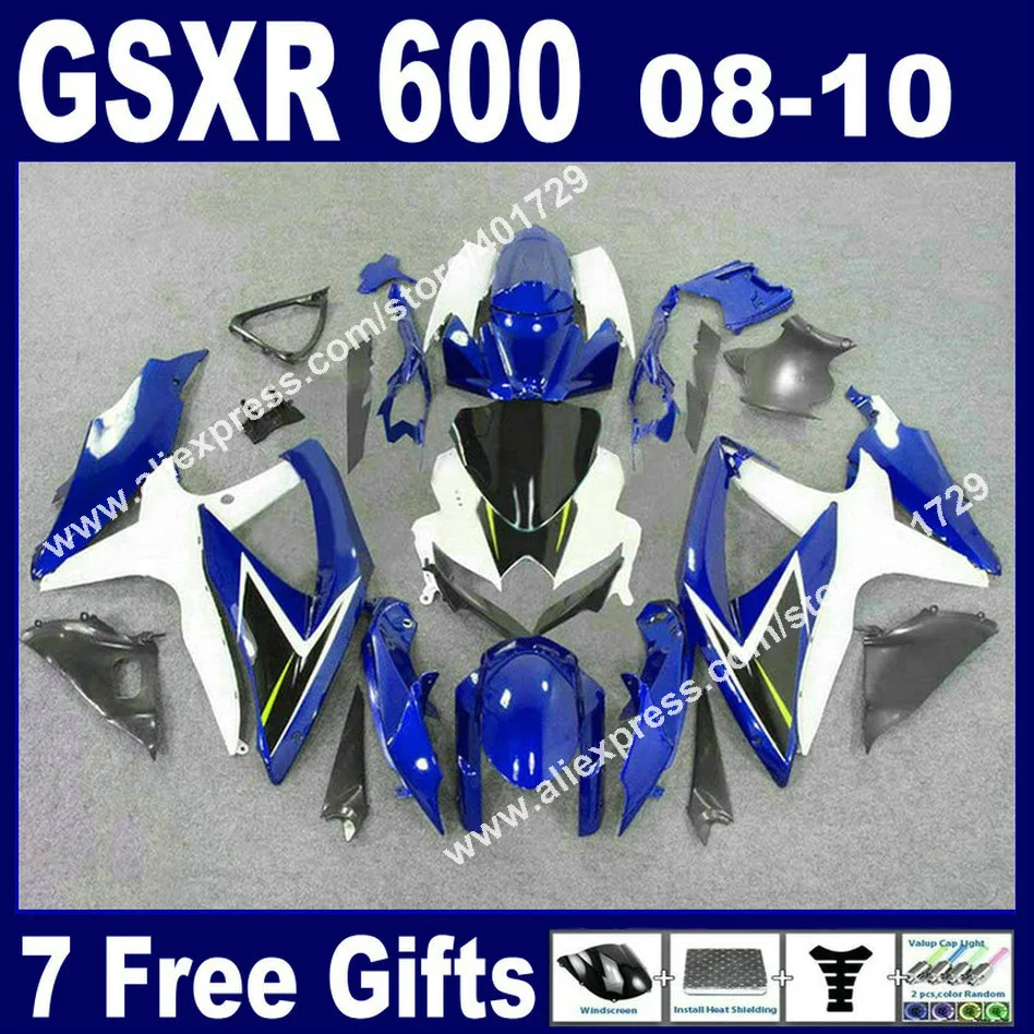 Новые обтекатели для 2008 2009 2010 SUZUKI GSXR 600 750 K8 белый серый черный ювелирные изделия