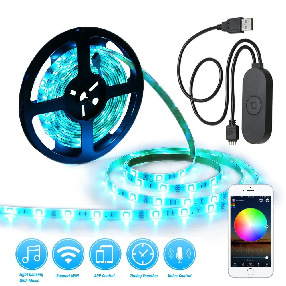 Smart Управление светодиодные полосы Wi Fi светодио дный RGB огни комплект 6.56ft 2 м 5050