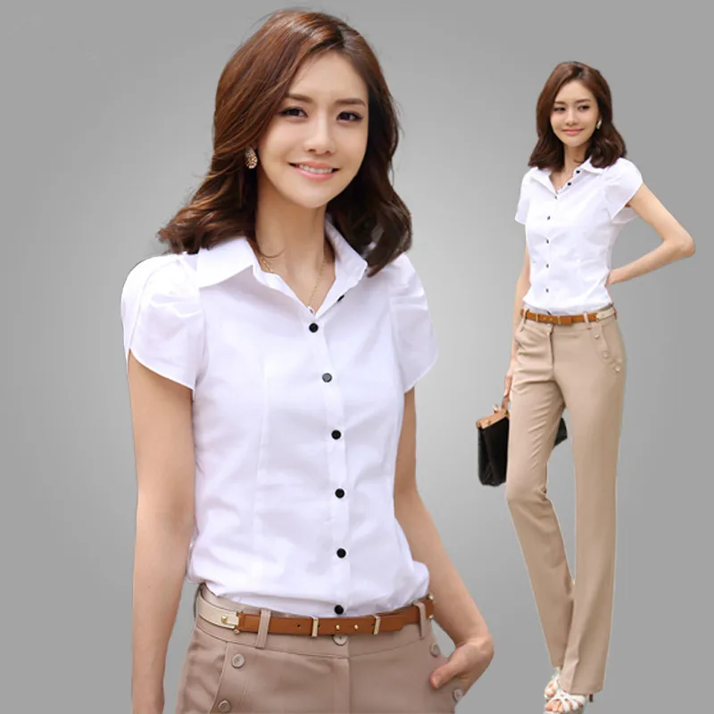 

Блузка женская в Корейском стиле, белая рубашка с коротким рукавом, рабочая одежда, размеры до 5XL