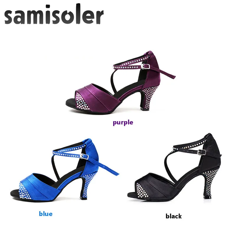 

Samisoler 2018 New Latin Dance Shoes Salsa Woman Satin +PU beads Soft Bottom Fashion Dance Sandals Rhinestone Ballroom Shoes