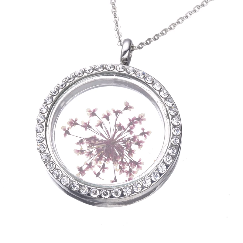 Очаровательное нежное ожерелье круглой формы с плавающим сушеным цветком