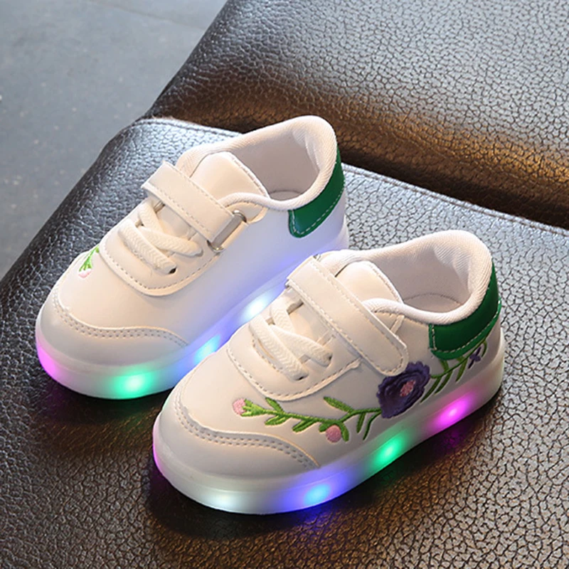 Цветочный светящиеся кроссовки детские USB зарядное устройство белая для
