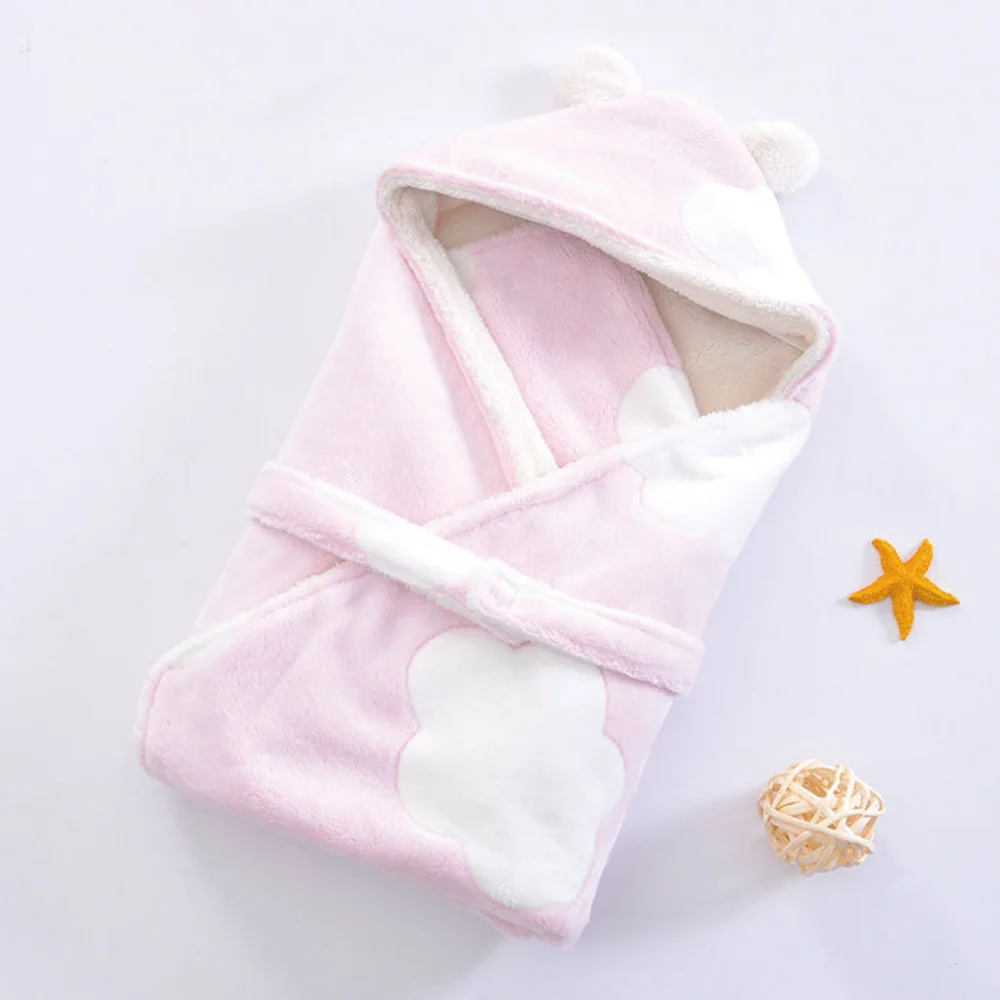 pink clouds Новорожденных детские для предотвращения загрязнения обёрточная бумага двухслойный флис теплый толстый пеленать наборы для ухода за кожей постельные - Цвет: pink clouds