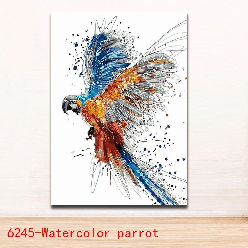 

diy Coloring painting by numbers Watercolor animals parrot picture Painting flying birds paints with paint colors