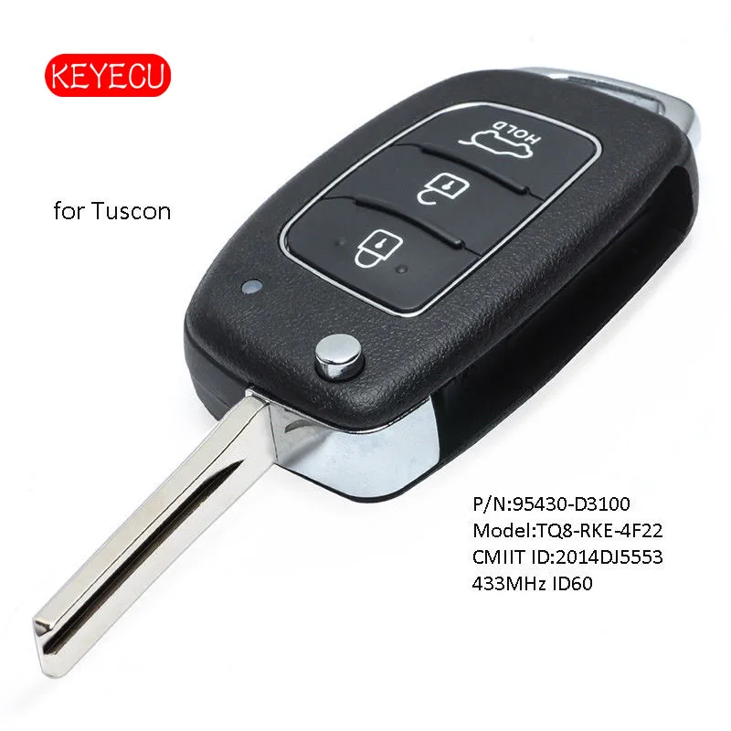Брелок KEYECU с дистанционным управлением 433 МГц 4D60 для Hyundai Tuscon2016 2017 2018 2019 2020 P/N: 95430