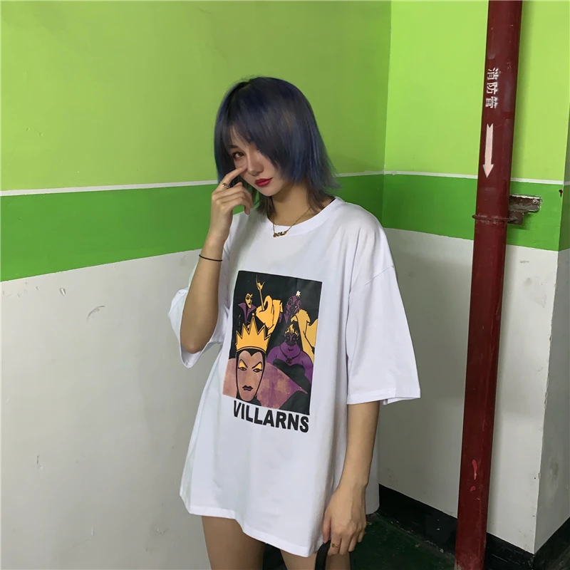 Женская одежда в стиле Харадзюку винтажная свободная футболка с темным принтом