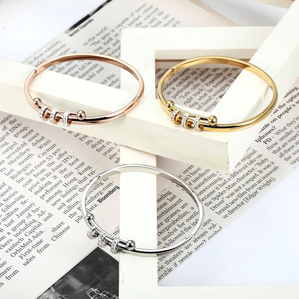 Браслет женский из нержавеющей стали с фианитом золотистого цвета|Браслеты| |