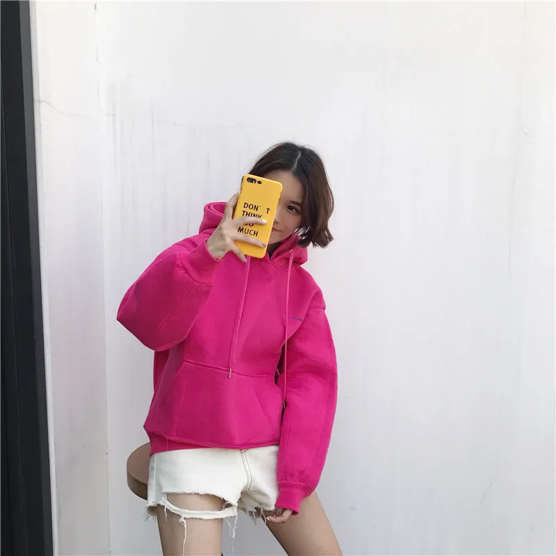 Новые модные женские толстовки Harajuku шикарные женские толстовки с капюшоном однотонные женские топы базовый сплошной цвет Корейский студенческий стиль Женский пуловер