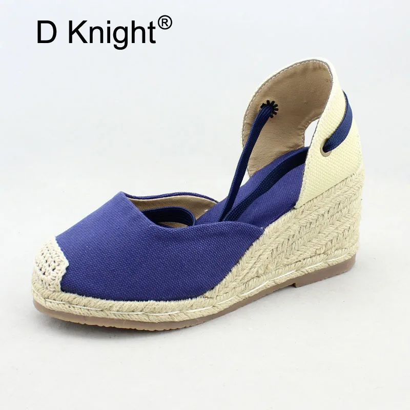 

Plus Size 33-40 Espadrilles Wedge Sandals Shoes For Women Summer Canvas High Heels Platform Rope Sandals Fisherman Shoes Woman