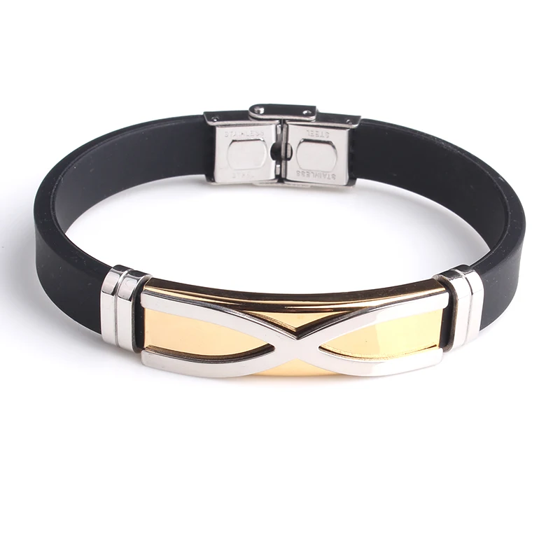 

Gold color Cross Silicone 316L Stainless Steel bracelets for men