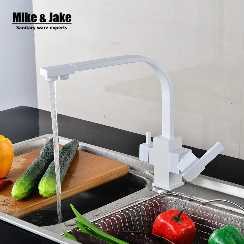 Двойной 3 ходовой фильтр для воды белый кухонный кран с мраморной чистой водой