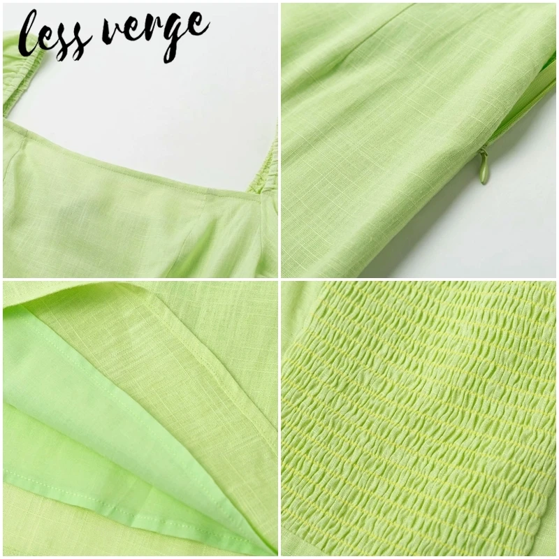 Lessverge зеленое повседневное короткое платье с открытой спиной элегантное