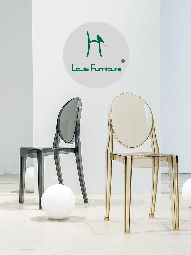 

Louis fashion Dining Chairs Backrest design crystal ghost European transparent plastic coffee fashion makeup