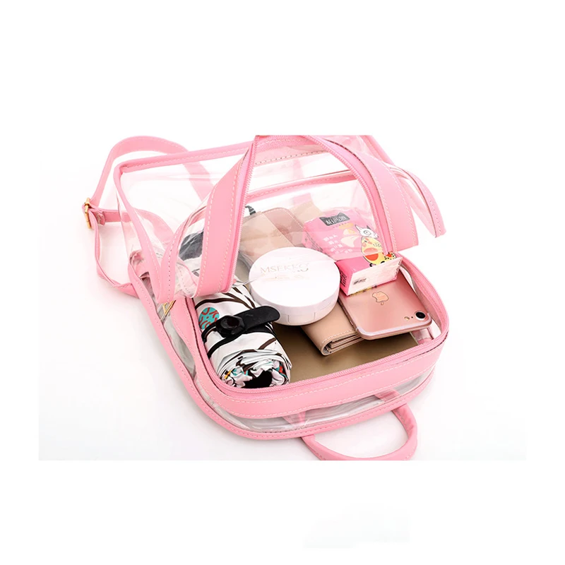 

BONAMIE Fashion Versatile Women Waterproof Wearresistant Transparent Backpack Travel Bag See Through Girl PVC School Bag