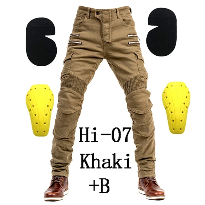Hi-07 Khaki B Новинка хаки/черный/синий мотоциклетные брюки мужские мото джинсы на молнии защитное снаряжение мотоциклетные Брюки Штаны для мотокросса мото брюки - Цвет: Hi-07 Khaki B