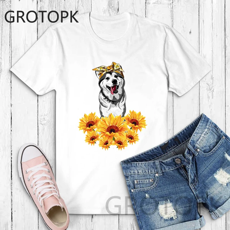 Подсолнечника Мощность Хаски забавная Футболка с принтом модные Harajuku Новое лето