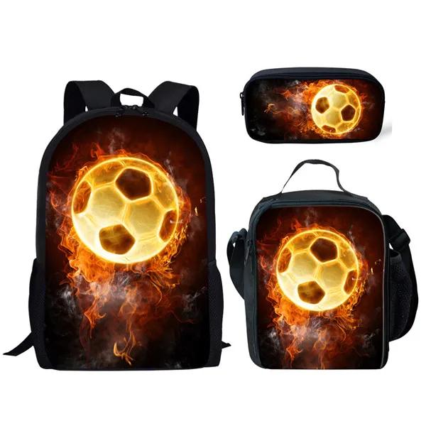 Jackherelook 3D Fire Ice Foot Ball футбол напечатанные школьные рюкзаки большой комплект из 3 предметов для мальчиков школьные сумки ранцы - Цвет: H387CGK