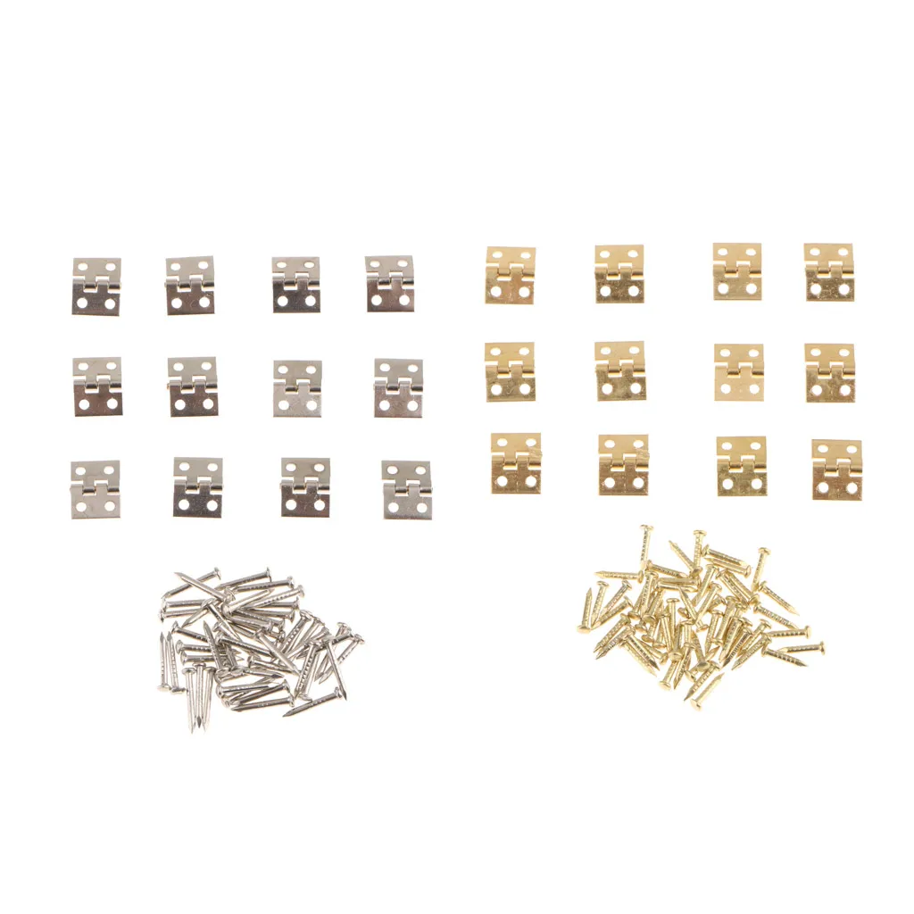 24Pcs Small Mini Metal Hinges Jewellery Box Dollhouse Hinge with Screws 8x10mm Golden and Silver Color | Обустройство дома