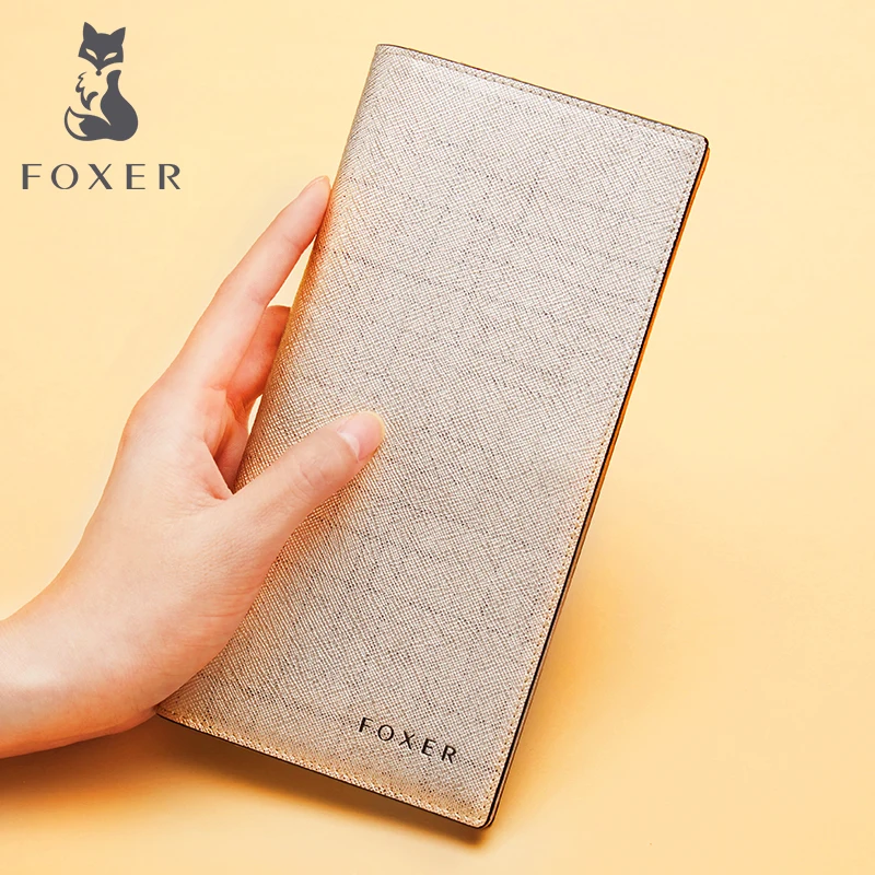 Длинный кошелек FOXER для женщин модный Классический Дамский бумажник из воловьей