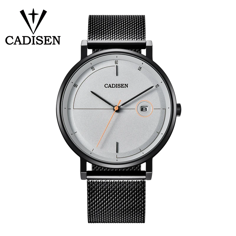 Gray CADISEN, модные мужские часы, Топ бренд, Роскошные Кварцевые часы для мужчин, тонкая сетка, сталь, дата, водонепроницаемые, спортивные часы, Relogio Masculino - Цвет: Gray