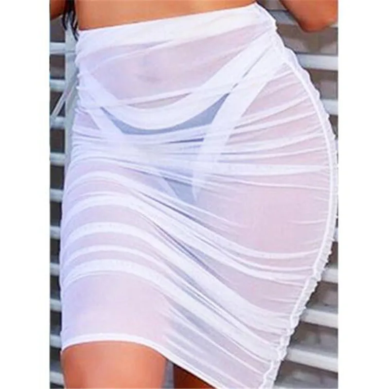 

Summer Sexy Women Beach Mesh See-through Chiffon Cover Up Skirt Beachwear Swimwear High Waist Cover Up Bathing Beach Sundress