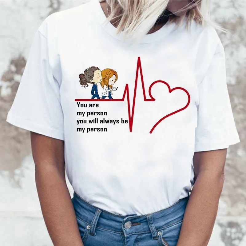 Cartoon Greys Anatomy T-shirts Women You're My Person Letter T Shirt 90s Harajuku Ullzang Fashion Tops Tee Korean Tshirt Female