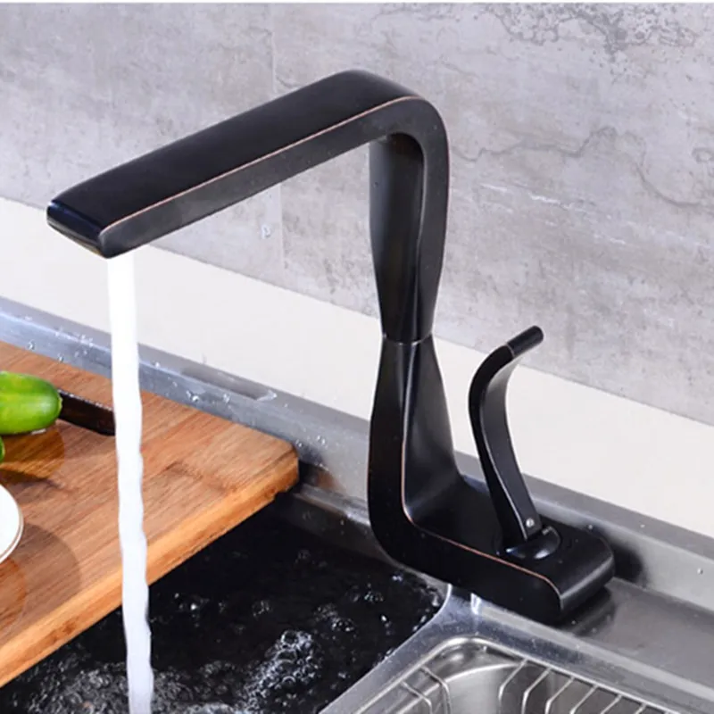 

Basin Faucets Black Brass Unique Appearance Design 360 Rotate Bathroom Faucet Deck Mounted Cold Hot Water Crane Sink Mixer Taps