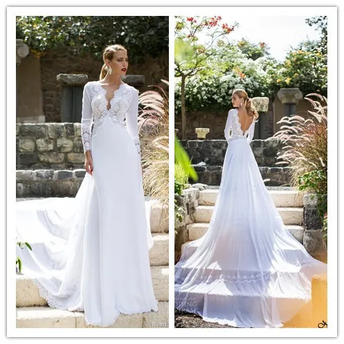 С длинным рукавом белый Nurit курица свадебные платья 2014 Vestido де Noiva Casamento