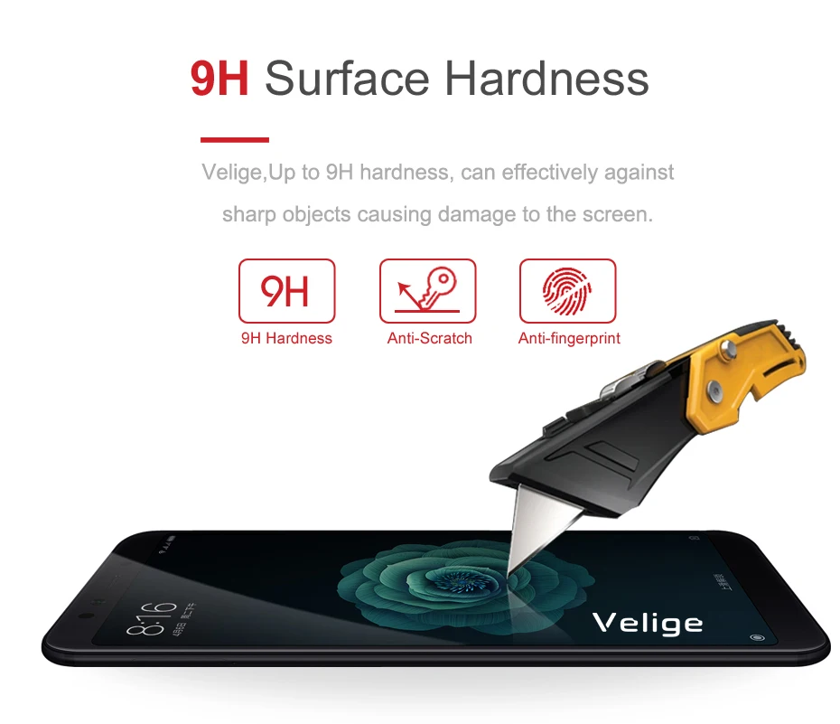Закаленное стекло Velige 9H для Xiaomi Mi 6X Xiomi Mi6X четкость HD настоящее 2.5D 0 3 мм Полное