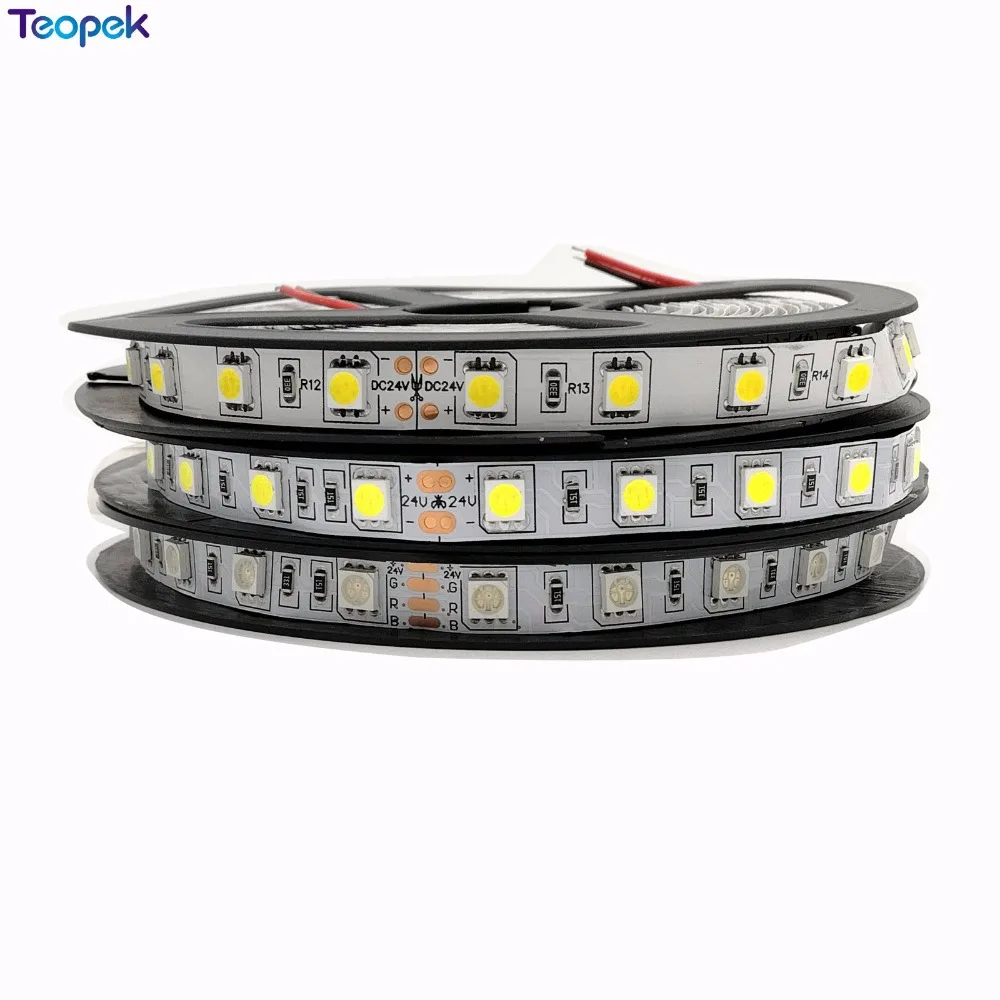 Светодиодная лента 24 В постоянного тока 5050 SMD 5 м 300 светодиодный 60 светодиодный одов/м гибкая светодиодная лента не водонепроницаемая для помещений теплый белый синий RGB