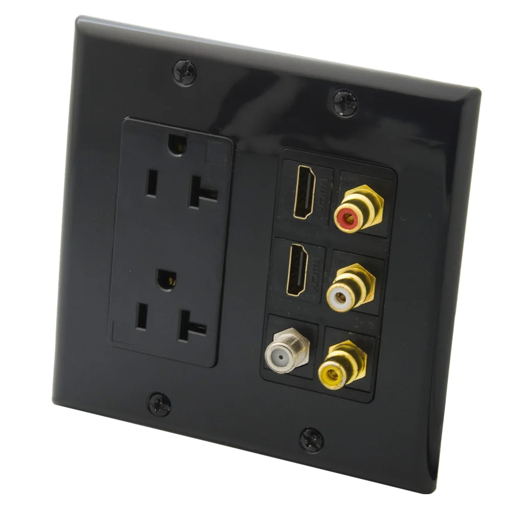 

2 комплекта, черный цвет, 2 порта s, американский стиль, Питание переменного тока, 2 порта s, HDMI, 3 порта s, RCA, 1 порт F, RG6, Коаксиальная, женская, жен...