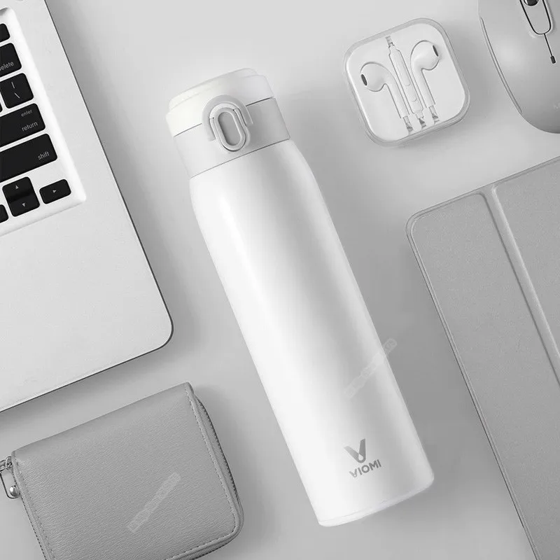 Белый Xiaomi Mijia VIOMI чашки нержавеющая сталь вакуум 24 часа колбы лабораторные воды портативный «Умная» бутылка термос 460 мл для семья - Цвет: Белый
