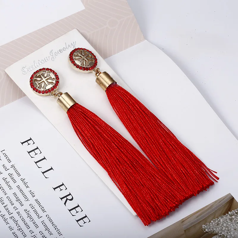 Женские серьги подвески Boho длинные с кисточками в виде цветов из ткани подарок на
