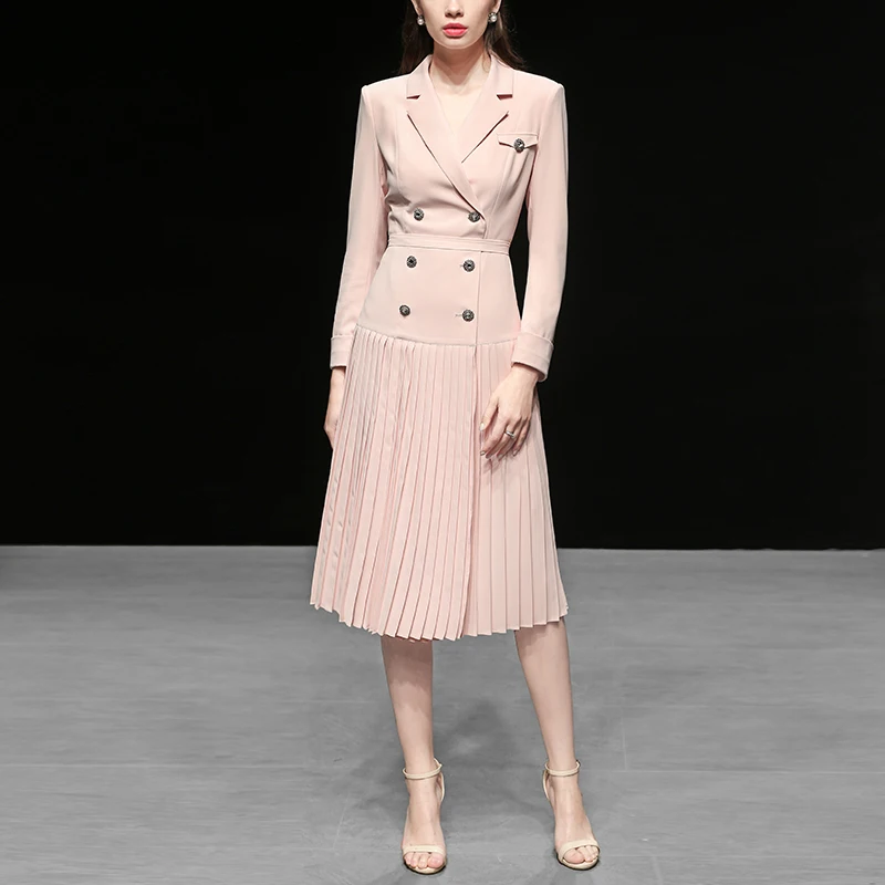 Высокая улица сплошной принт пояса зубчатый двубортный крой и Flaredress Подиум Весна и лето новые женские C2012