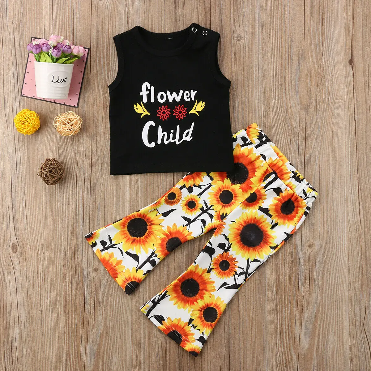 Футболка с надписью Подсолнух для маленьких девочек топы расклешенные штаны