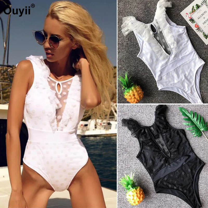 Бикини с глубоким v образным вырезом гофрированный купальник сетчатый цельный в