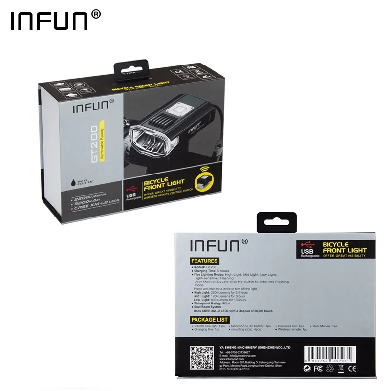 Передсветильник фонарь для велосипеда INFUN GT200 с дистанционным управлением 2200