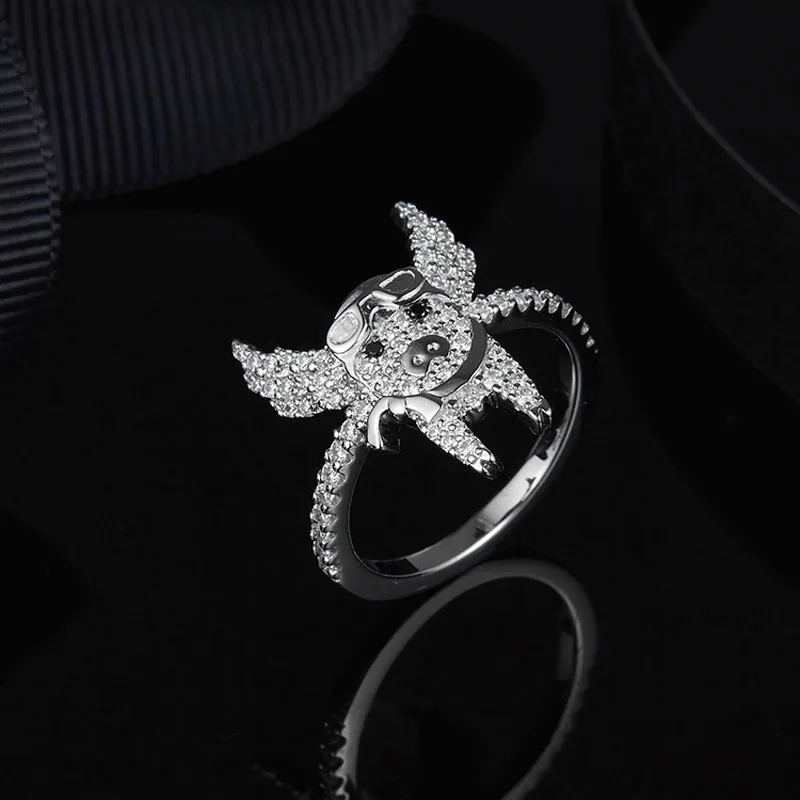 Женское кольцо в виде Свинки из серебра 925 пробы с фианитом | Украшения и